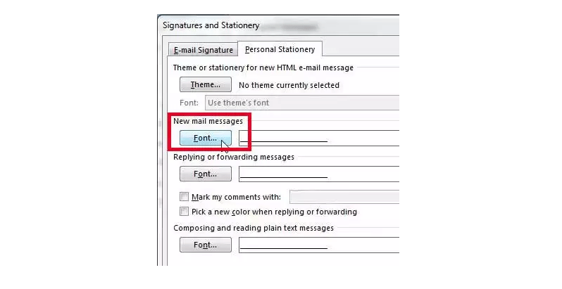 change default font in outlook